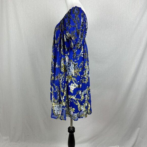 NEW Free People Beautiful Blooms dress mini velvet short sleeve blue size medium - Picture 10 of 10